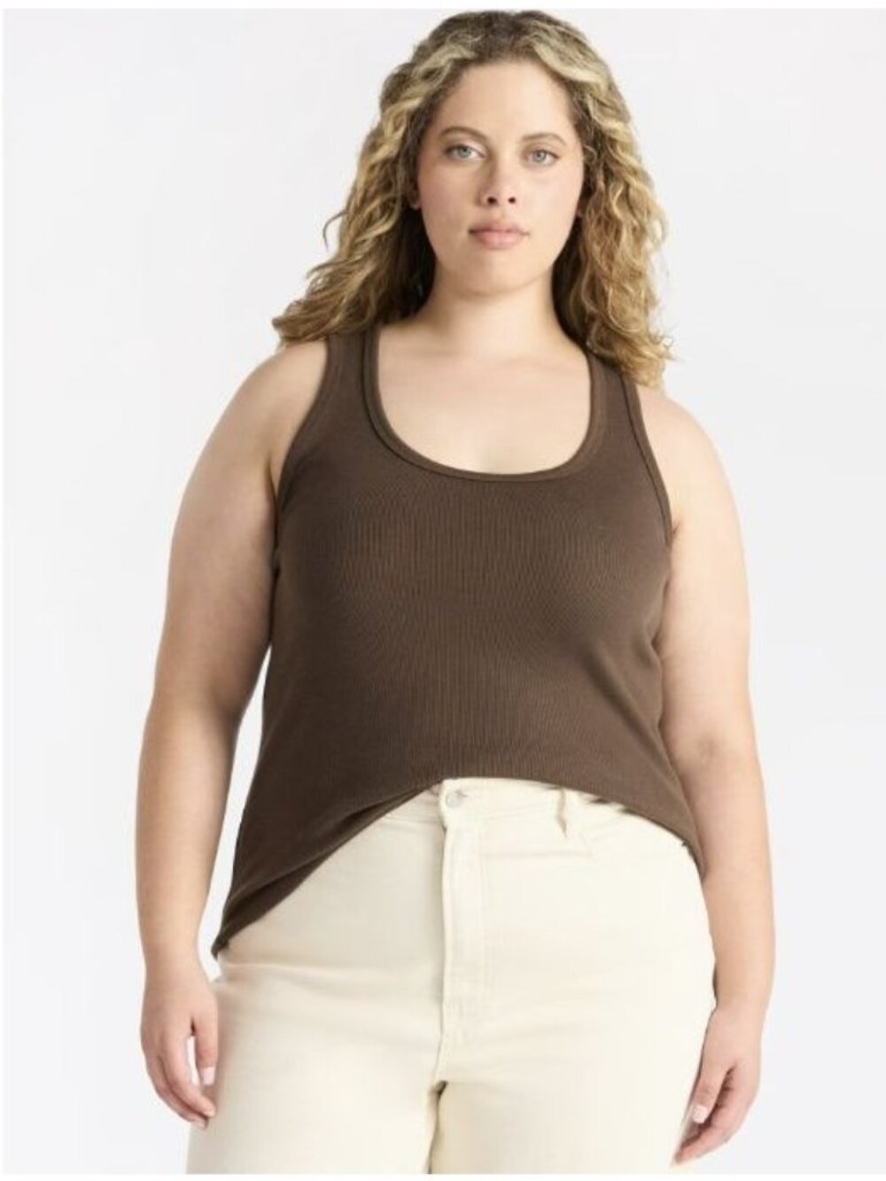 Terra & Sky Womens Plus Brown Ribbed Summer Tank Top Size 24W 26W 3X